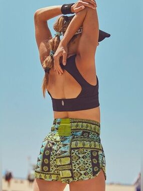 Free People Movement Way Home Lime Multi Geo Printed Boho Running Shorts Size XS